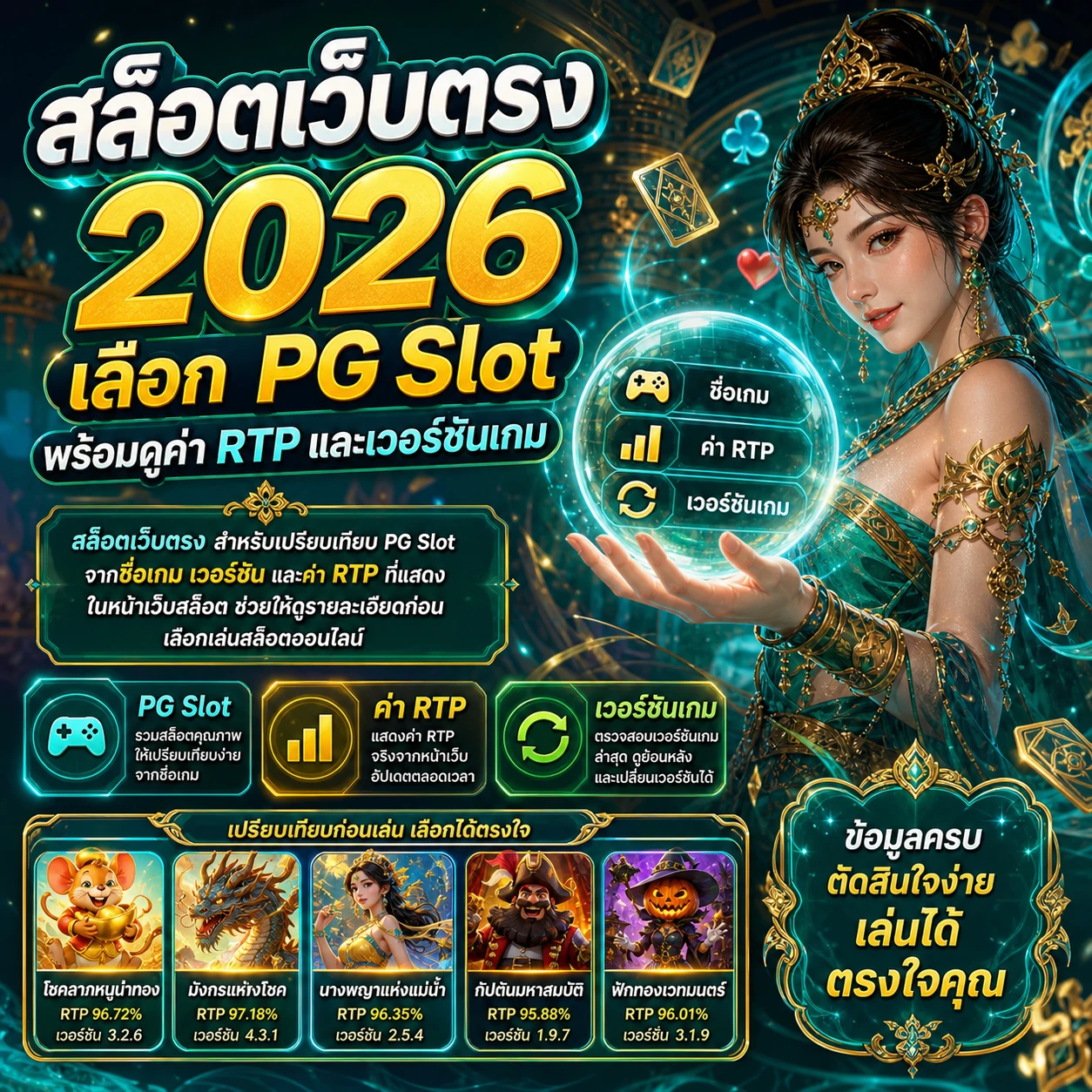 ภาพประกอบเชิงนามธรรมสำหรับเปรียบเทียบ PG Slot ค่า RTP และเวอร์ชันเกม
